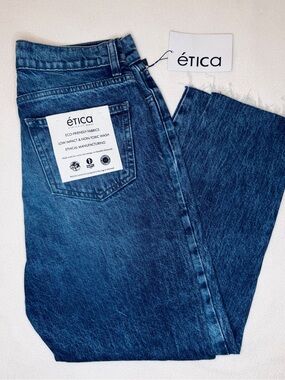 Ética medium wash raw hem high waisted 100% cotton eco denim jeans size 4